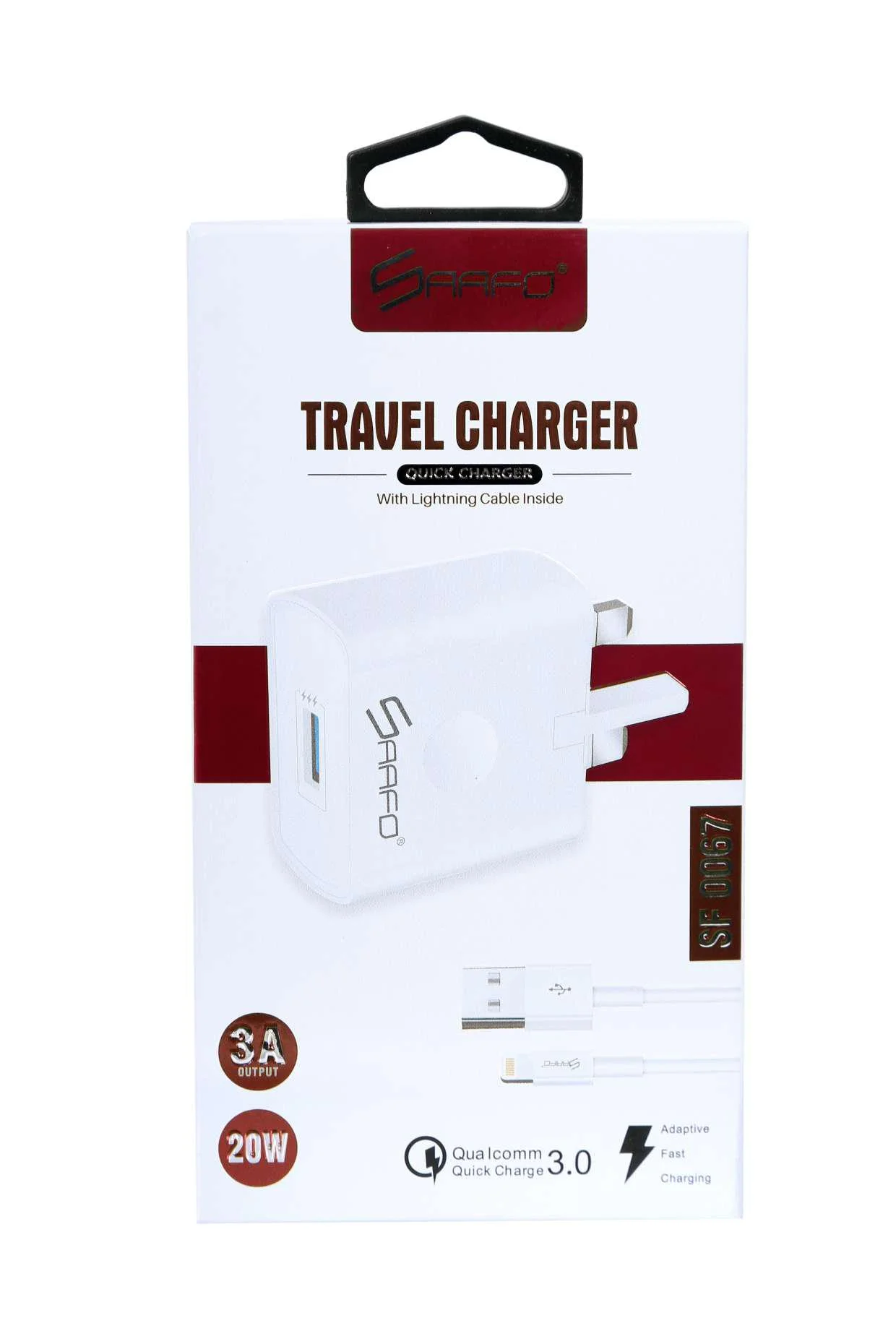 SAAFO TRAVEL CHARGER WITH LIGHTNING CABLE (20W OUTPUT) QUICK CHARGE 3.0 - SF0067