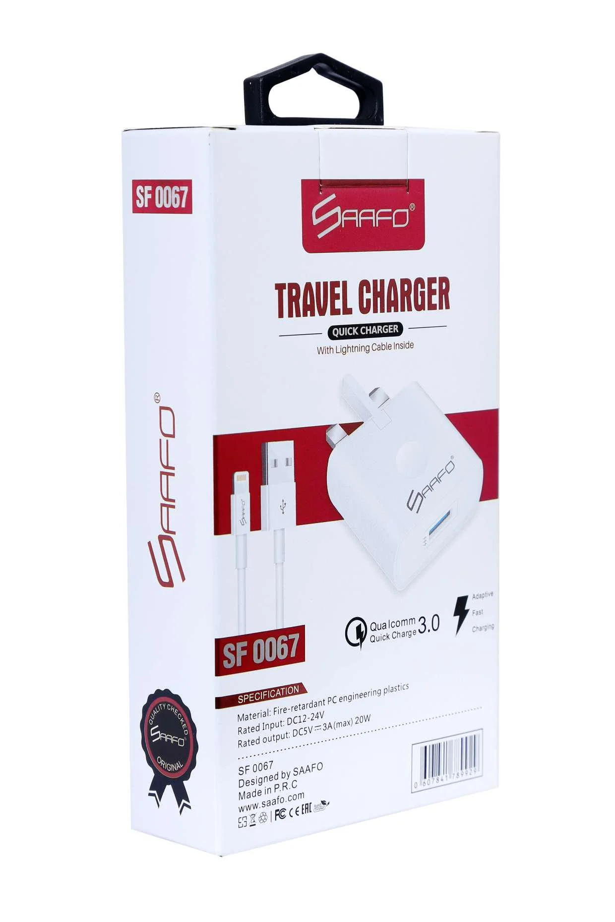 SAAFO TRAVEL CHARGER WITH LIGHTNING CABLE (20W OUTPUT) QUICK CHARGE 3.0 - SF0067